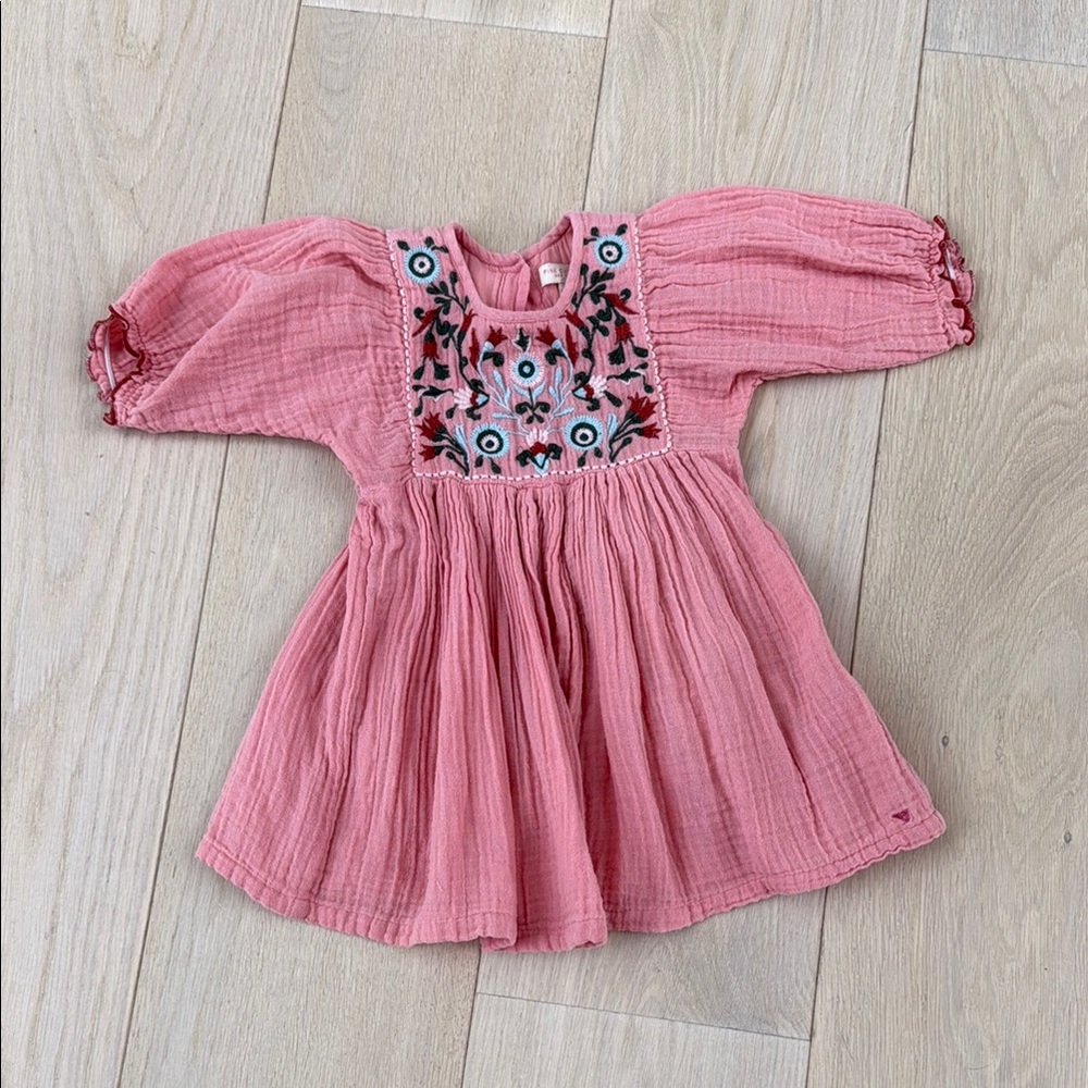 Pink Chicken 2Y Pink Embroidered Kids Dress